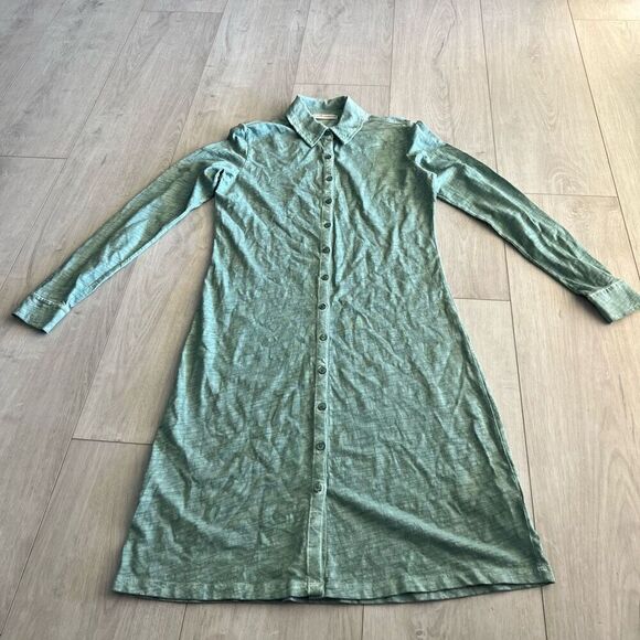 Peruvian Connection Dress small Green Lagos Button Front Long Sleeve Shirtdress - Picture 1 of 8